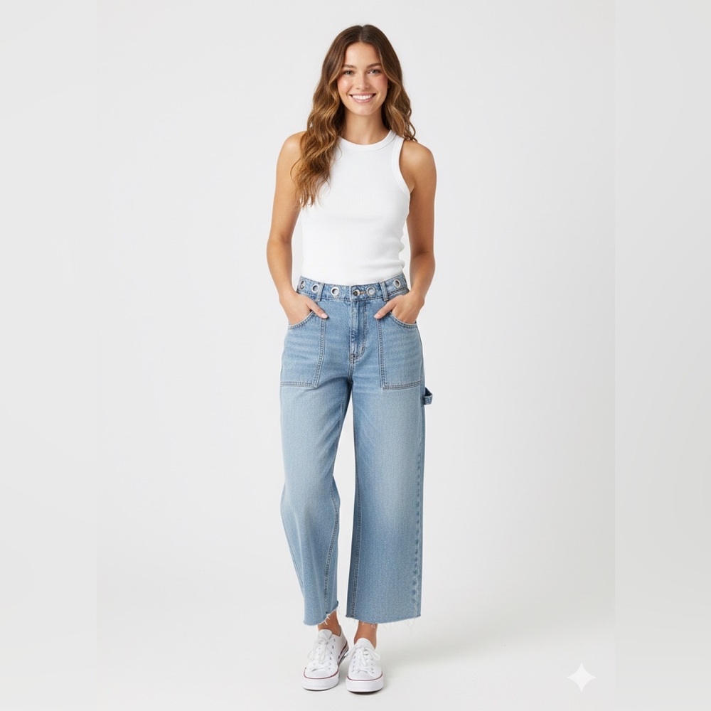 Cali 1850 High Waisted Grommet Detail Carpenter Jeans 100% Cotton - Size 7/28